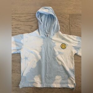 Lola + The Blue & White Tie-Dye short sleeve Hoodie with Yellow Smiley Patch